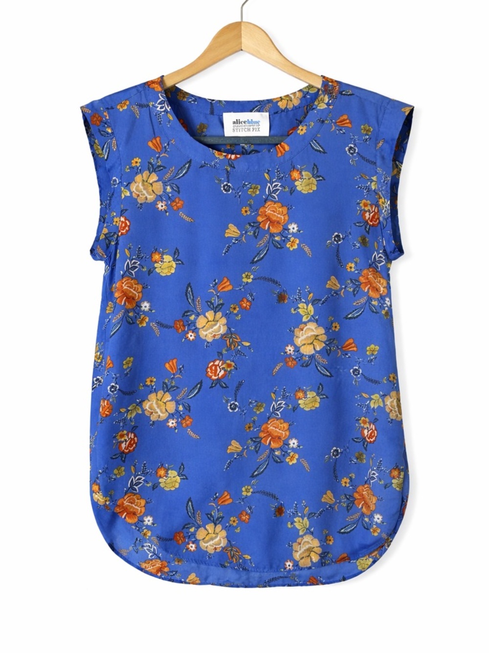 Alice Blue Floral Blouse S Royal Blue Cap Sleeve Cottagecore Boho Top Romantic